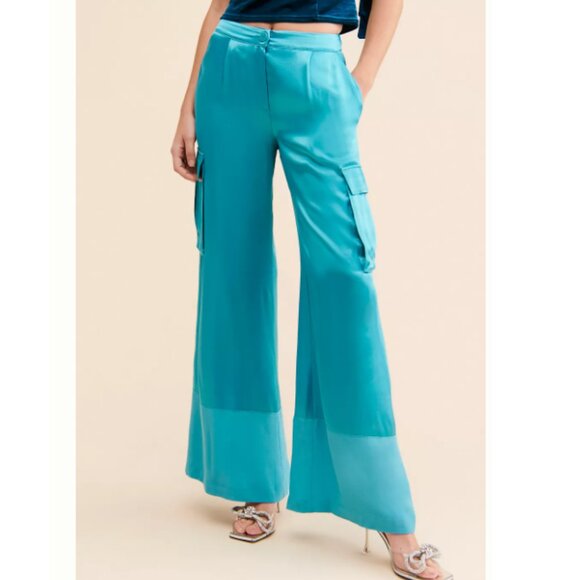 Corey Lynn Calter Pants - Anthropologie Corey Lynn Calter Satin Cargo Wide Leg Pants Aqua 3X